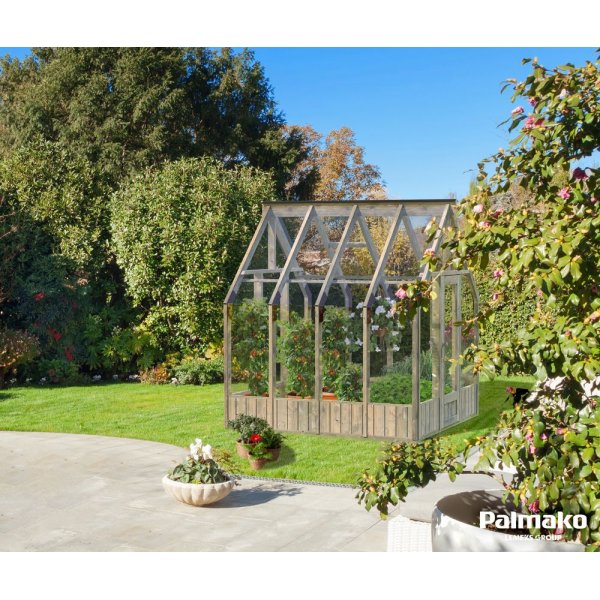 Växthus Emilia med fundament 5,4 m² – Grå tryckimpregnerat trä Växthus Emilia med fundament 5,4 m² – Grå tryckimpregnerat trä