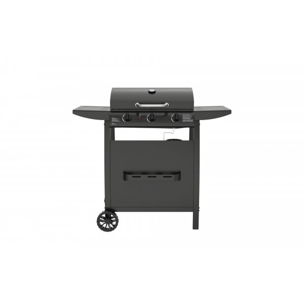 Gasolgrill med lock och varmh�llningsgaller - 3 br�nnare - svart