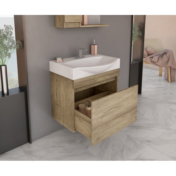 Møbelpakke Senso 65 - Træfarvet med spejlskab Møbelpakke Senso 65 - Træfarvet med spejlskab