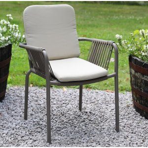 stapelbar trädgårdsstol aluminium - grå med beige dyna utomhus