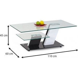 Soffbord 110x60 cm - vit/svart/glas