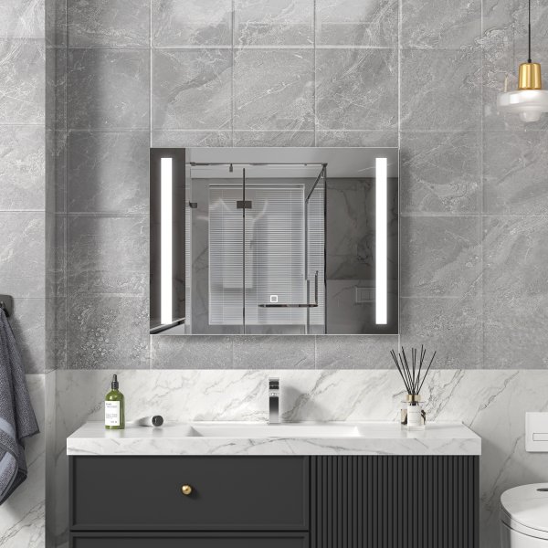 Badrumsspegel rektangul�r med LED 80x60 cm