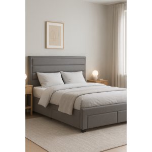 S�ngram med f�rvaring inklusive s�nggavel 160 x 200 cm gr�
