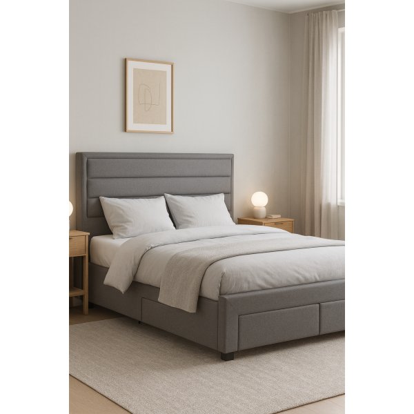 S�ngram med f�rvaring inklusive s�nggavel 160 x 200 cm gr�