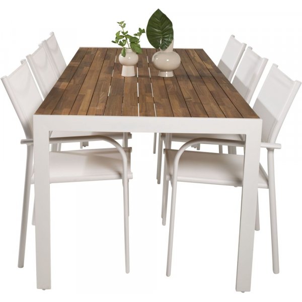 Balsj Matgrupp (205x90) - Vit/Natur - 6 Stolar