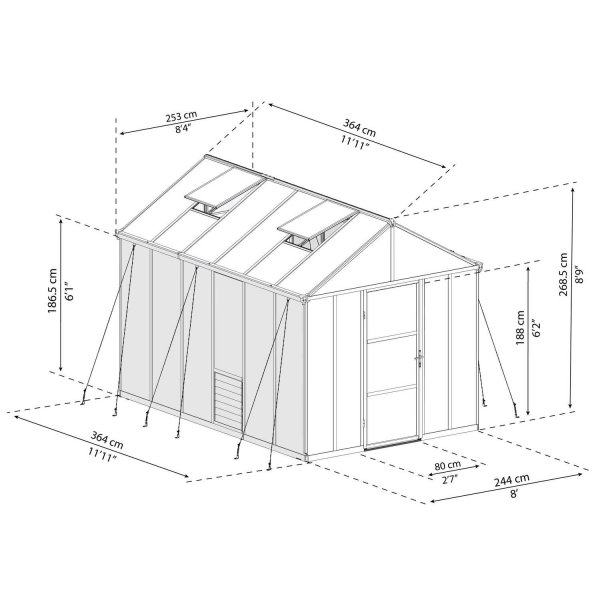 Växthus Glory 8,9 m² - Antracitgrå + Växthusbord Växthus Glory 8,9 m² - Antracitgrå + Växthusbord
