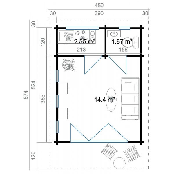 Attefall hus Kristian 1 - 22,3 m² Attefall hus Kristian 1 - 22,3 m²