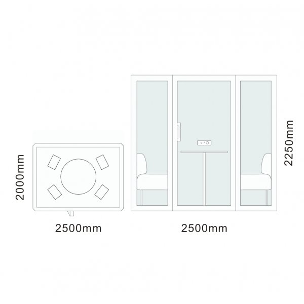 Telefonbås/Mötesbås | 2,5 × 2 m | Ljudisolerat –30 dB Telefonbås/Mötesbås | 2,5 × 2 m | Ljudisolerat –30 dB