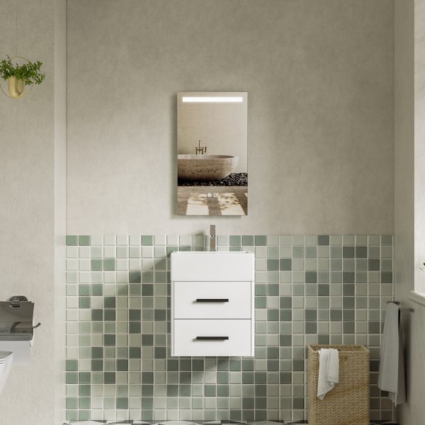 Badrumspaket 80 cm Vit Mjukst�ngande l�dor & LED-spegel - Elara