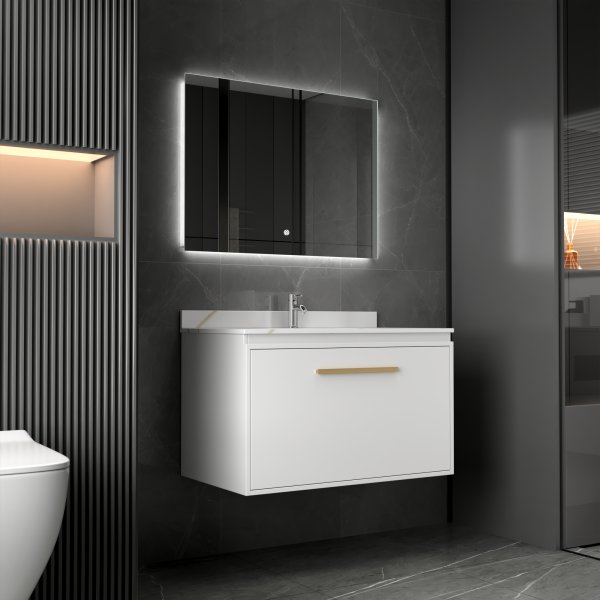 Badeværelsesmøbel Nova 80 cm - Hvid & Messing + Toiletpapirholder Badeværelsesmøbel Nova 80 cm - Hvid & Messing + Toiletpapirholder