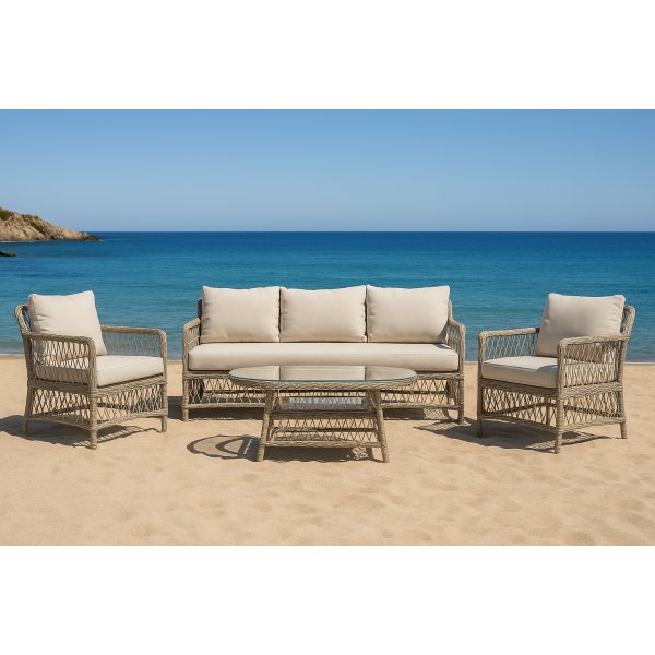 H�rn�sand utegrupp; soffa med tv� f�t�ljer och bord