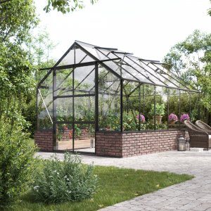 växthus dysnomia 9,9 m² härdat glas aluminium mur + växthusrengöring juliana - bio clean rengöringsmedel glas