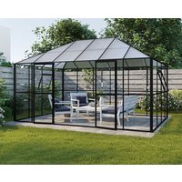Växthus Jupiter med härdat glas - 12,8 m² - svart