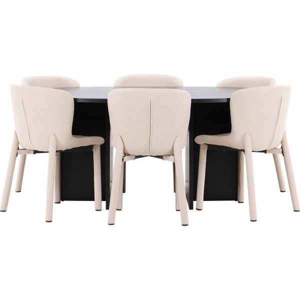 Matbord Strada med 6 st Astoria stolar - Beige/svart
