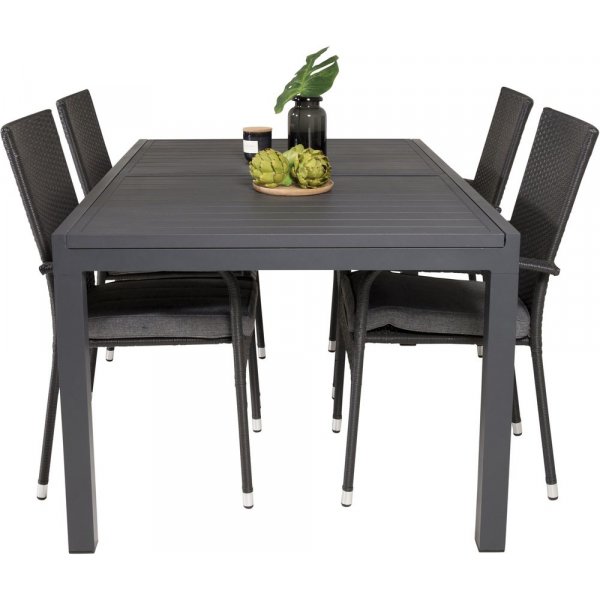 Holma Matgrupp (160x100) - Svart - 4 Stolar