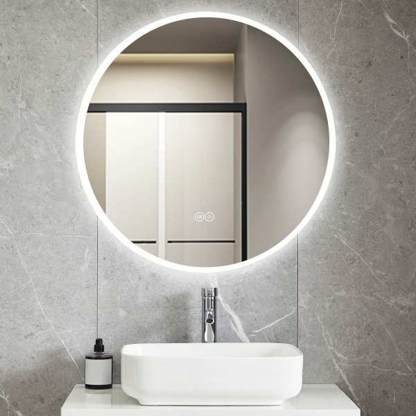Rund badrumsspegel 80 cm med LED-belysning, anti-fog & touch-styrning Rund badrumsspegel 80 cm med LED-belysning, anti-fog & touch-styrning