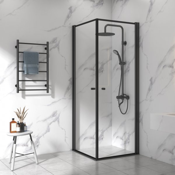 Brusekabine 90x90cm | Aluminium og sikkerhedsglas | Sort ramme