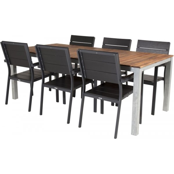 Salstad Matgrupp (200x100)  Svart/Natur - 6 Stolar