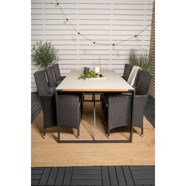 Tornsborg Matgrupp (200x100) - Svart/Gr� - 6 Stolar