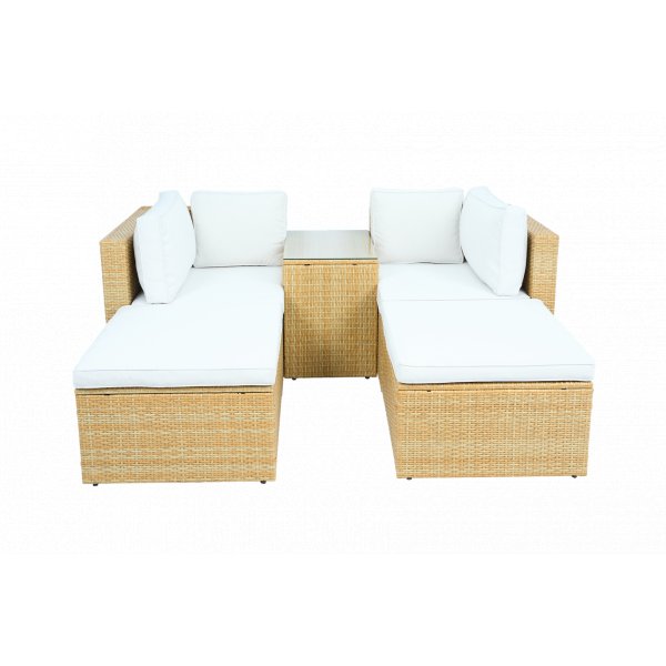 Loungegrupp konstrotting | Soffa med bord & 2 pallar f�r uteplats | Beige
