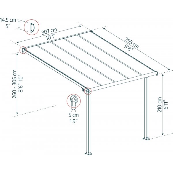 Canopia Olympia Altantag i Aluminium 3 x 3 - M�rkegr�/klart glas