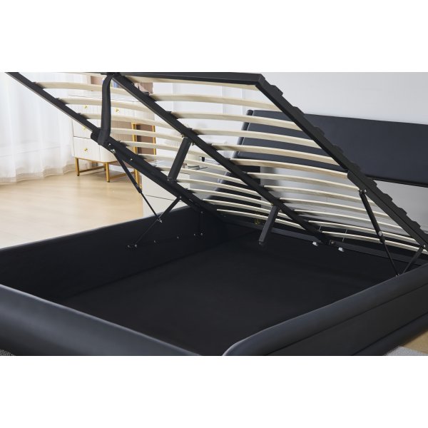 S�ngram med f�rvaring - 160 x 200 cm - Svart konstl�der