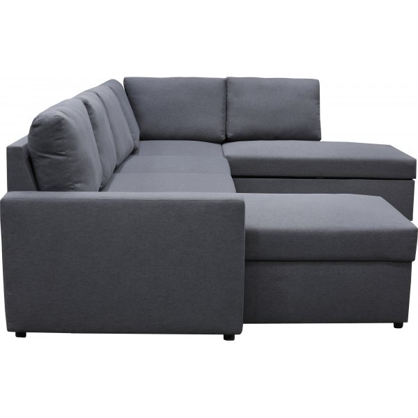 U-soffa b�ddsoffa Dream med f�rvaring - 299 cm - m�rkgr�