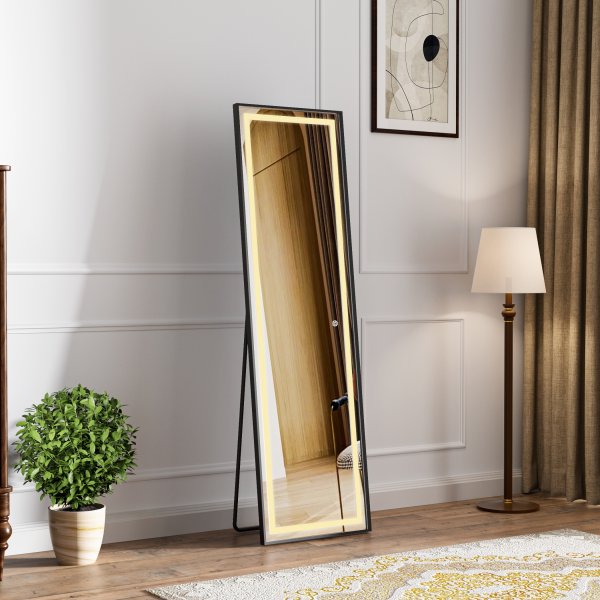 Lattiapeili valaistuksella - 170x50 cm - musta kehys Lattiapeili valaistuksella - 170x50 cm - musta kehys