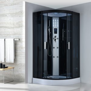 Modern duschkabin med grtt glas