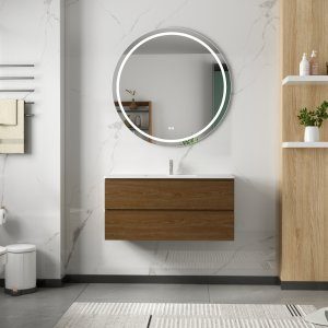 Badrumsm&ouml;bler 100 cm Valn&ouml;t LED-spegel - Milan + Toalettpappersh&aring;llare