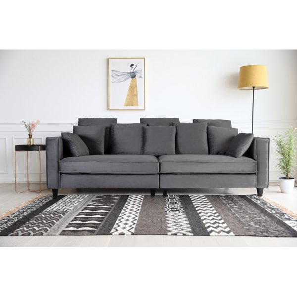 Sofa 250 cm bred mørkegrå fløjl 114 cm dyb Sofa 250 cm bred mørkegrå fløjl 114 cm dyb