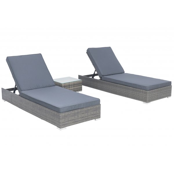 Tierp - Solsängar set - Konstrotting - 2 solsängar inkl dynor + bord! Tierp - Solsängar set - Konstrotting - 2 solsängar inkl dynor + bord!