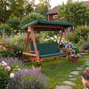 Hammock i trä grönt tak & fällbart ryggstöd - Baharu Lux Hammock i trä grönt tak & fällbart ryggstöd - Baharu Lux