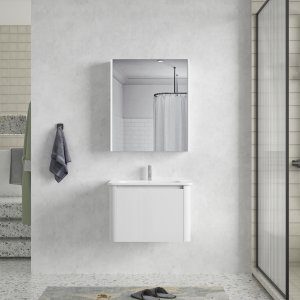 Badrumsm&ouml;bler 60 cm Vit - Genava + Toalettpappersh&aring;llare