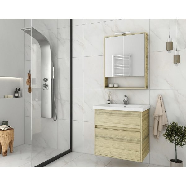 Badrumsmbler Instinct 65 - Natural Oak med spegelskp