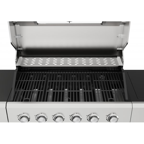 Gasolgrill med sidobr�nnare och f�rvaringssk�p - 6 br�nnare - rostfritt st�l