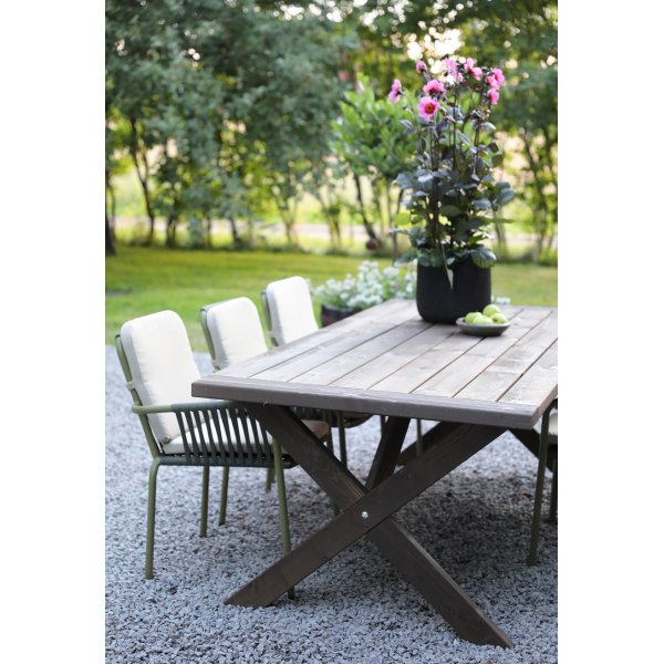 Outdoor-Gruppe: Tisch 220 cm Braun/Grün mit 6 Stühlen + Reinigungsspray für Gartenmöbel Outdoor-Gruppe: Tisch 220 cm Braun/Grün mit 6 Stühlen + Reinigungsspray für Gartenmöbel