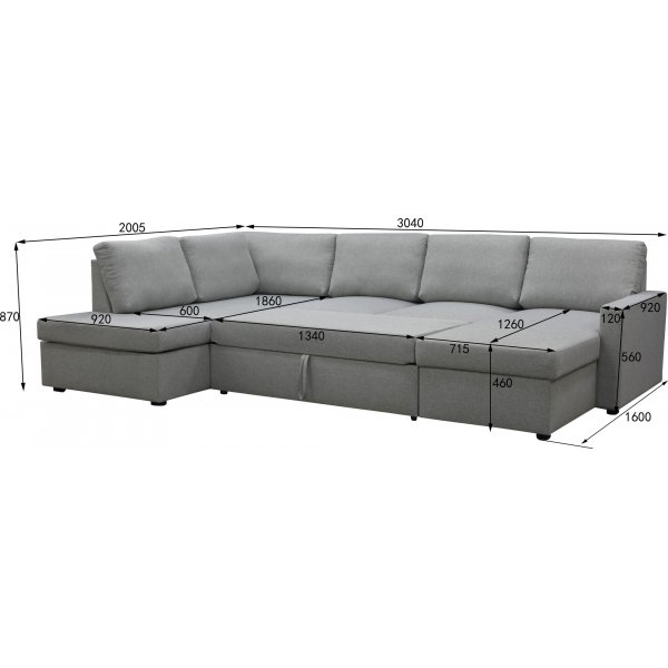 U soffa b�ddsoffa gr� - T�rn�