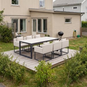 Matgrupp 6 stolar + bord 215 cm + Gr�/Svart utematgrupp