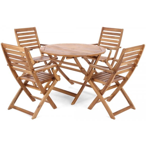 Matgrupp Acacia rund 100 cm, inkl. 4 stolar