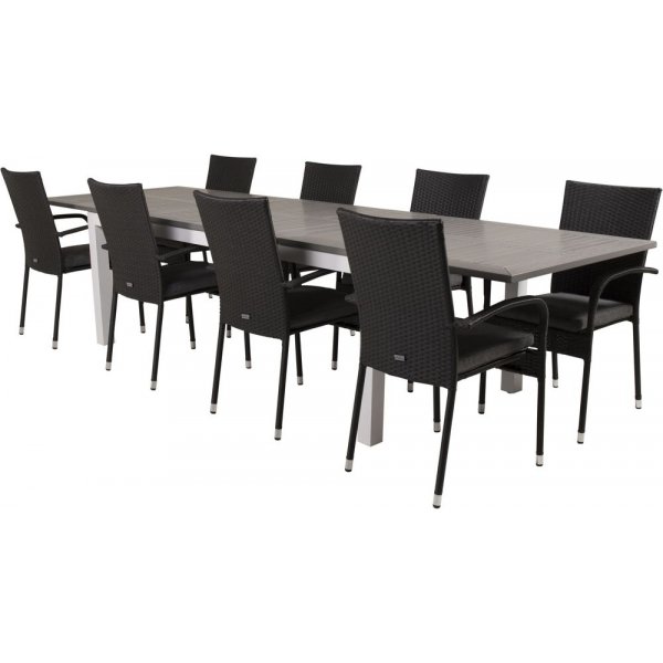 Eken�s Matgrupp (224x100) - Svart/Gr�/Vit - 8 Stolar