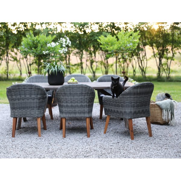 Gartenmöbel-Set 220 cm Braun/Grau mit 6 Stühlen + Textilimprägnierung für Outdoormöbel Gartenmöbel-Set 220 cm Braun/Grau mit 6 Stühlen + Textilimprägnierung für Outdoormöbel