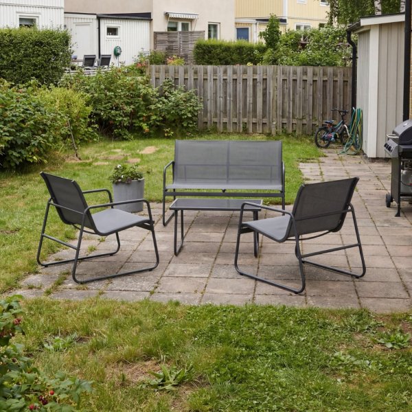 Zanzibar loungegruppe sofa & l�nestole med sofabord sort + Pletfjerner til m�bler