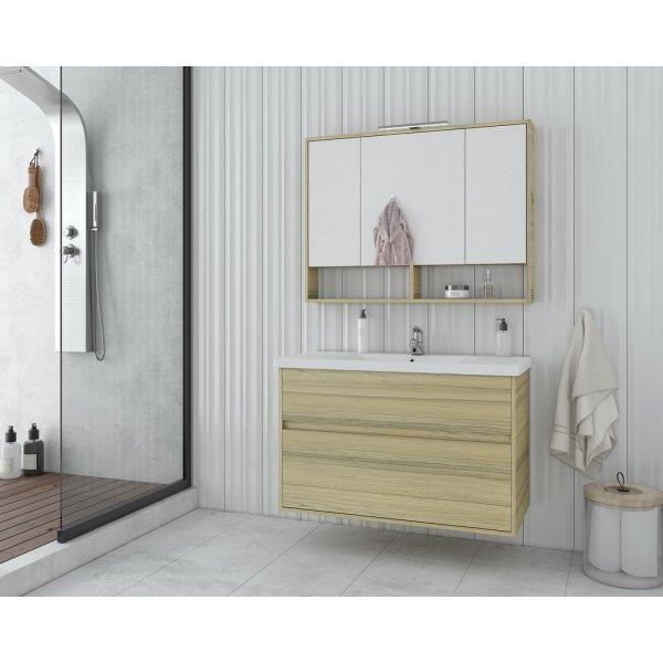 Badrumsmbler Instinct 100 - Natural Oak med spegelskp