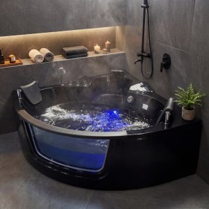 Hörnbadkar Kailua massagebadkar 150 × 150 cm – Svart- Med värmare Hörnbadkar Kailua massagebadkar 150 × 150 cm – Svart- Med värmare