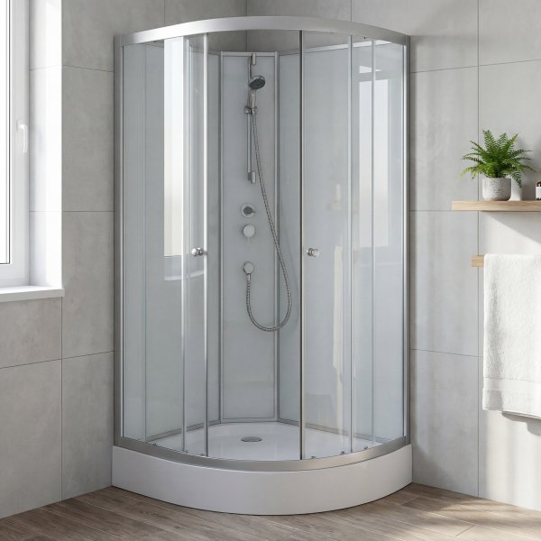 Duschkabin 90�90x210 cm | Vit glas & massagejets | Vel�r