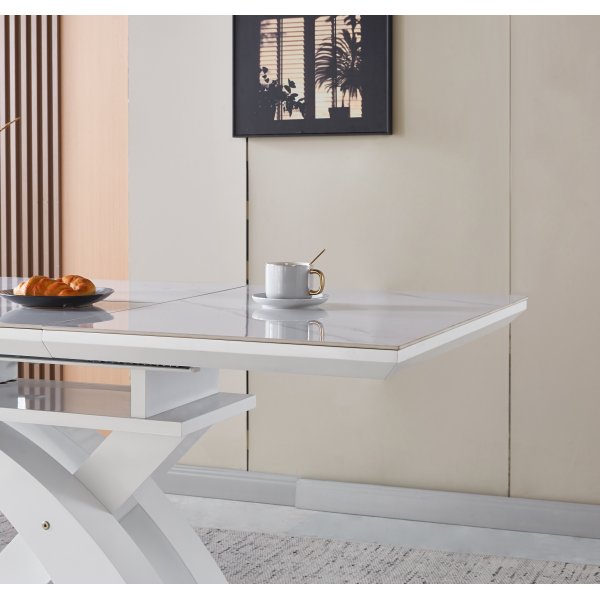 Ingrid matbord f�rl�ngningsbart 120-160 cm - Vit marmor
