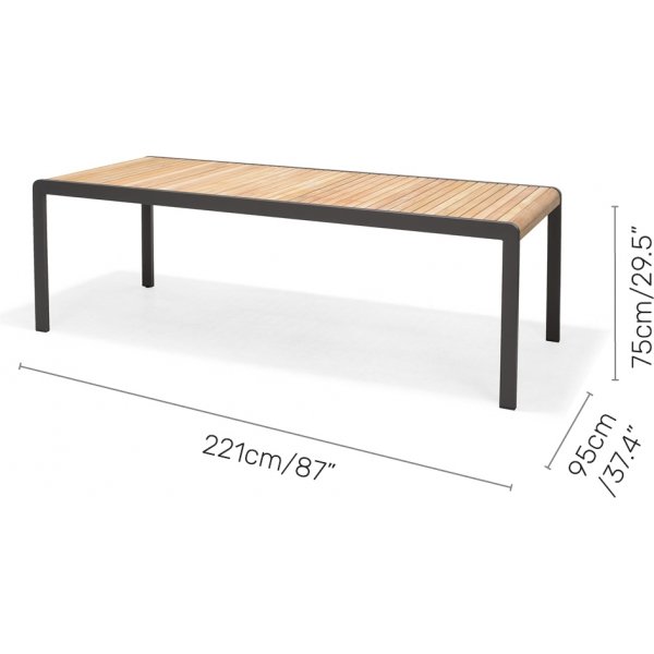 Lifestyle Garden utegrupp Amber med bord 220 cm och 6 st stolar stapelbara - Teak / Aluminium