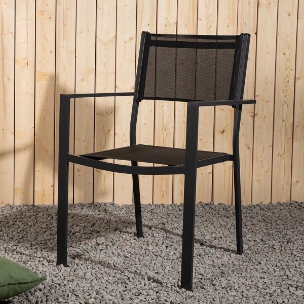Chania-Lebensmittelgruppe; 6 Copacabana Stühle mit Esstisch 205 x 90 cm - Schwarz/Natur + Textilimprägnierung für Outdoormöbel Chania-Lebensmittelgruppe; 6 Copacabana Stühle mit Esstisch 205 x 90 cm - Schwarz/Natur + Textilimprägnierung für Outdoormöbel