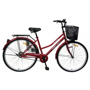 Damcykel 26" - Röd | Klassisk modell med korg och pakethållare Damcykel 26" - Röd | Klassisk modell med korg och pakethållare